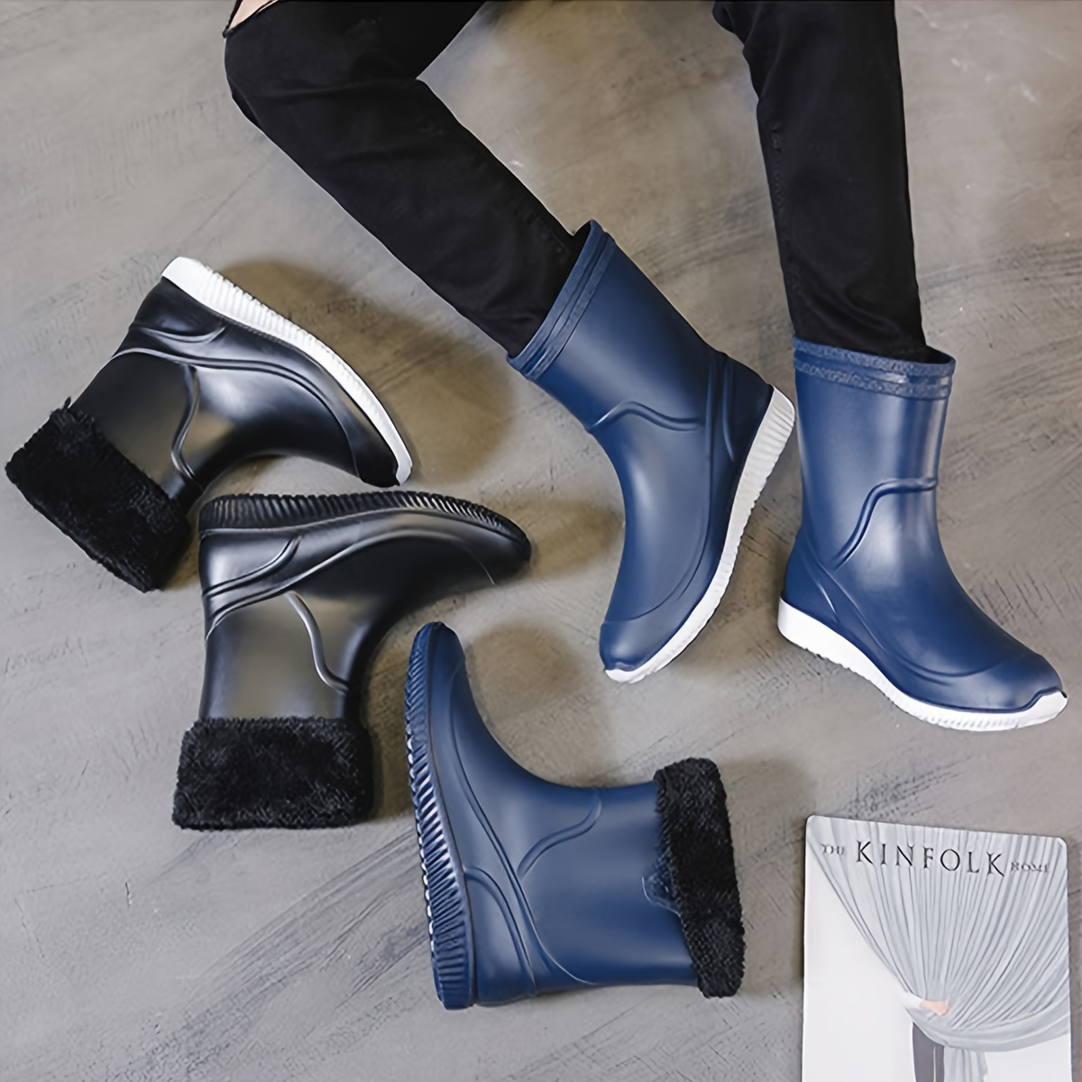 Men's Waterproof Warm Rain Boots Trendy Non Slip Thermal Shoes ...