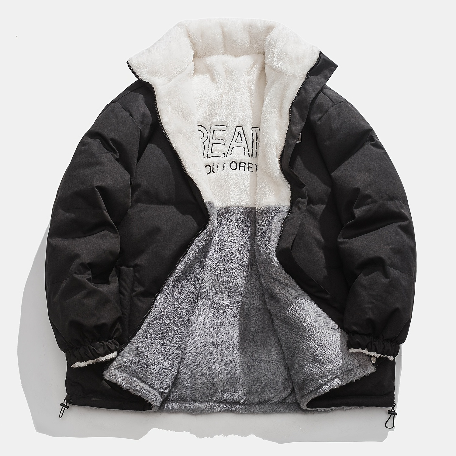 Men's Winter Padded Jacket Sherpa Reversible Wearing Warm Jacket Gifts ...