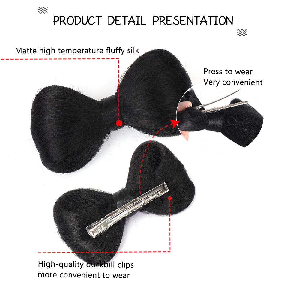 Bow Claw Hair Bun Synthetic Chignon Straight Hair Bun Updo Hairpiece High Temperature Natural Fake Kittybow Styling Hair Accessories