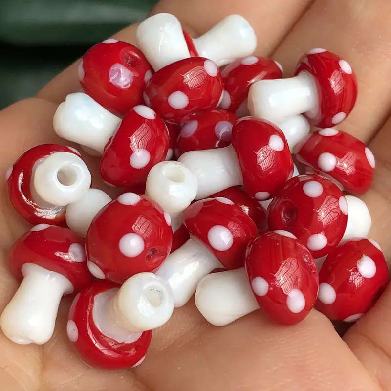 10pcs Red Mushroom Lampwork Glass Loose Beads For DIY Crafts Jewelry Making  Findings Accessories Earring 10x13mm 12x16mm