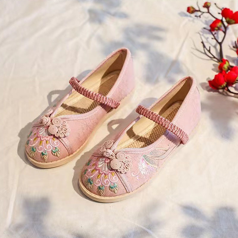 Girls Elegant Flower Embroidery Canvas Shoes, Chinese Style