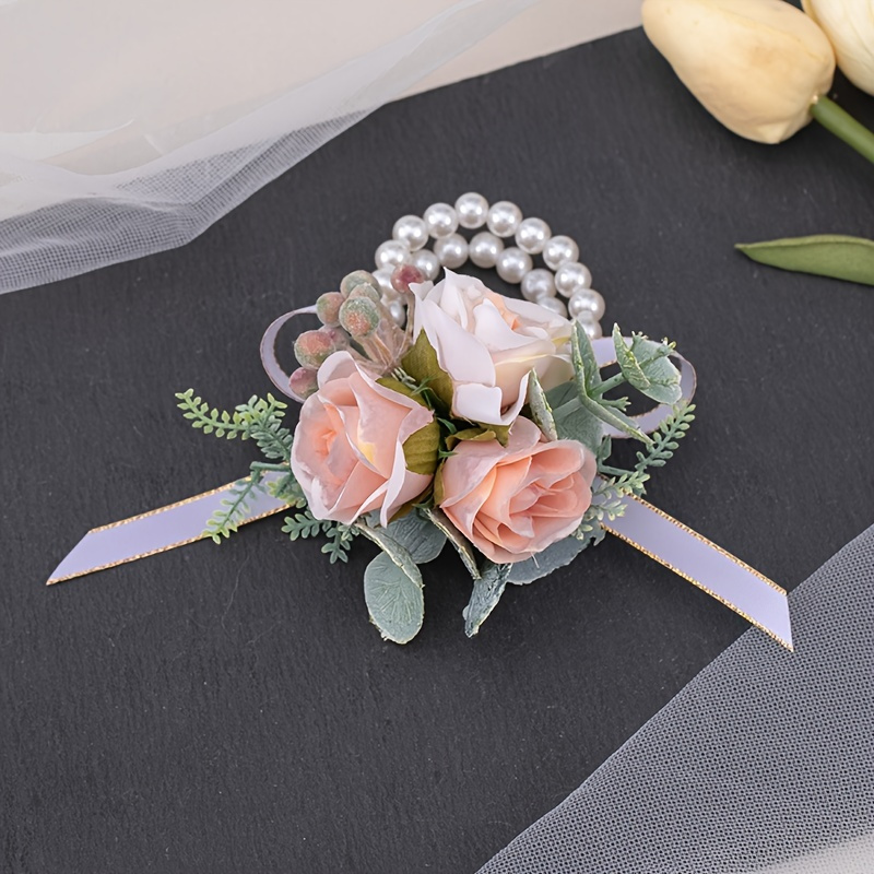 Girls Bridesmaid Wrist Flowers Faux Pearl Bracelet Wedding - Temu