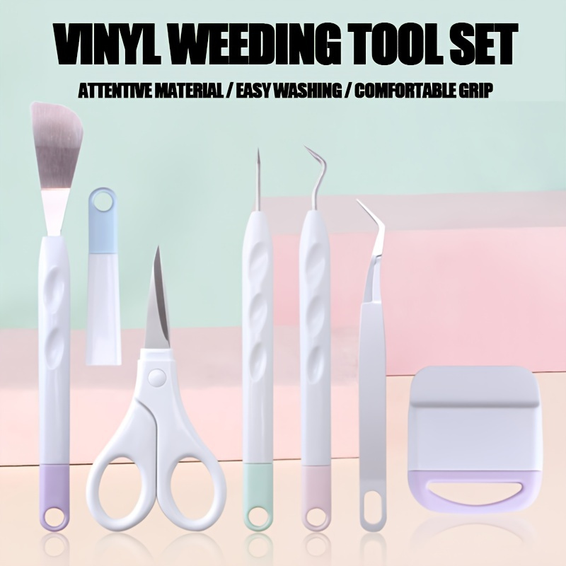 Vinyl Weeding Tool, 5 PCS Craft Vinyl Tools Kit,  Weeder/Scraper/Spatula/Tweezers/Scissors for Vinyl, Paper & Iron-on  Projects, DIY Art Work Cutting