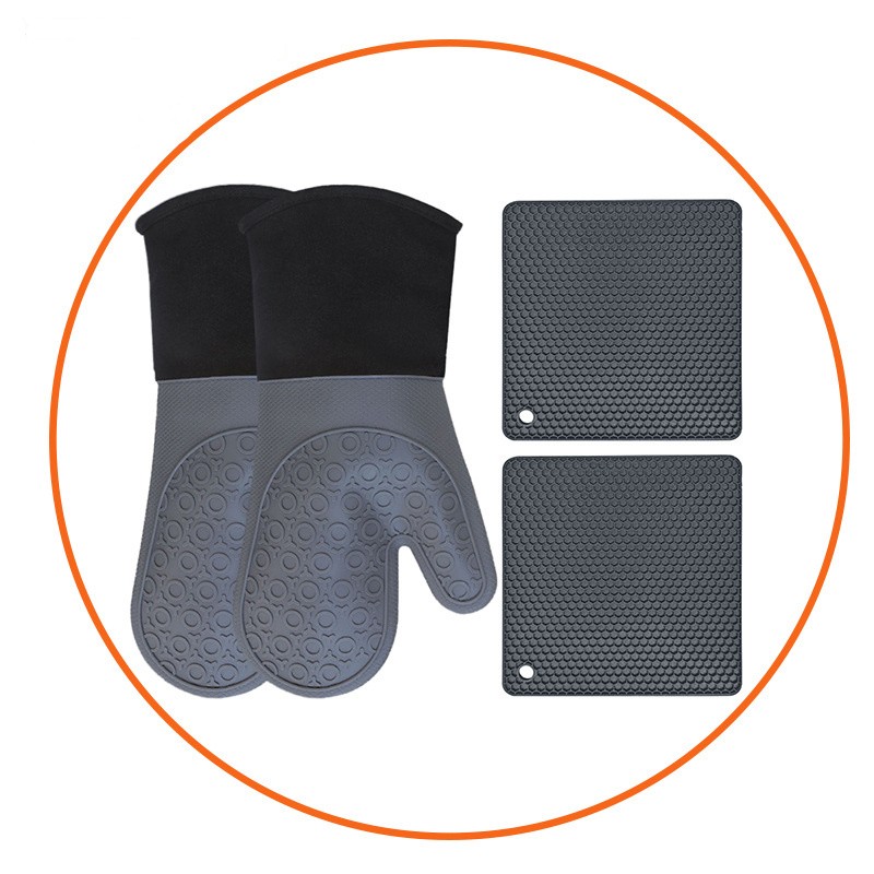 Oven Mitts And Pot Holder Set Silicone Oven Mitts Heat - Temu