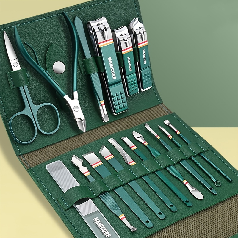 12/16 Pcs St.Patrick's Day Stainless Steel Nail Clippers Set With Cuticle Nipper, Ear Spoon And Nail Files, Nail Trimmer Set With Travel Case