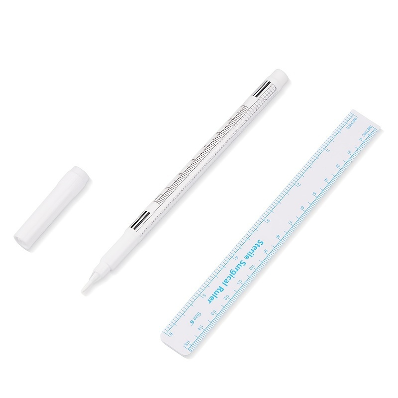 

1pcs White Surgical Eyebrow Tattoo Skin Marker Pen Tool Accessories Tattoo Marker Pen With Measuring Ruler Microblading Position (white)
