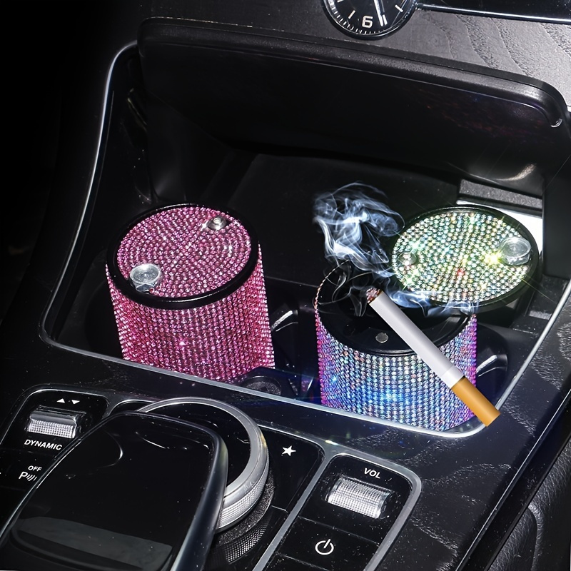 Car Ashtray with Lid Smell Proof, Smokeless Ashtray, Mini Car Trash Can,  Detachable Stainless Steel Ash Tray with Lid and LED Blue Light