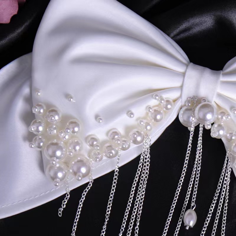 Pearl Veil and Hair Bow Clip for Bachelorette Party White Pearl Bow