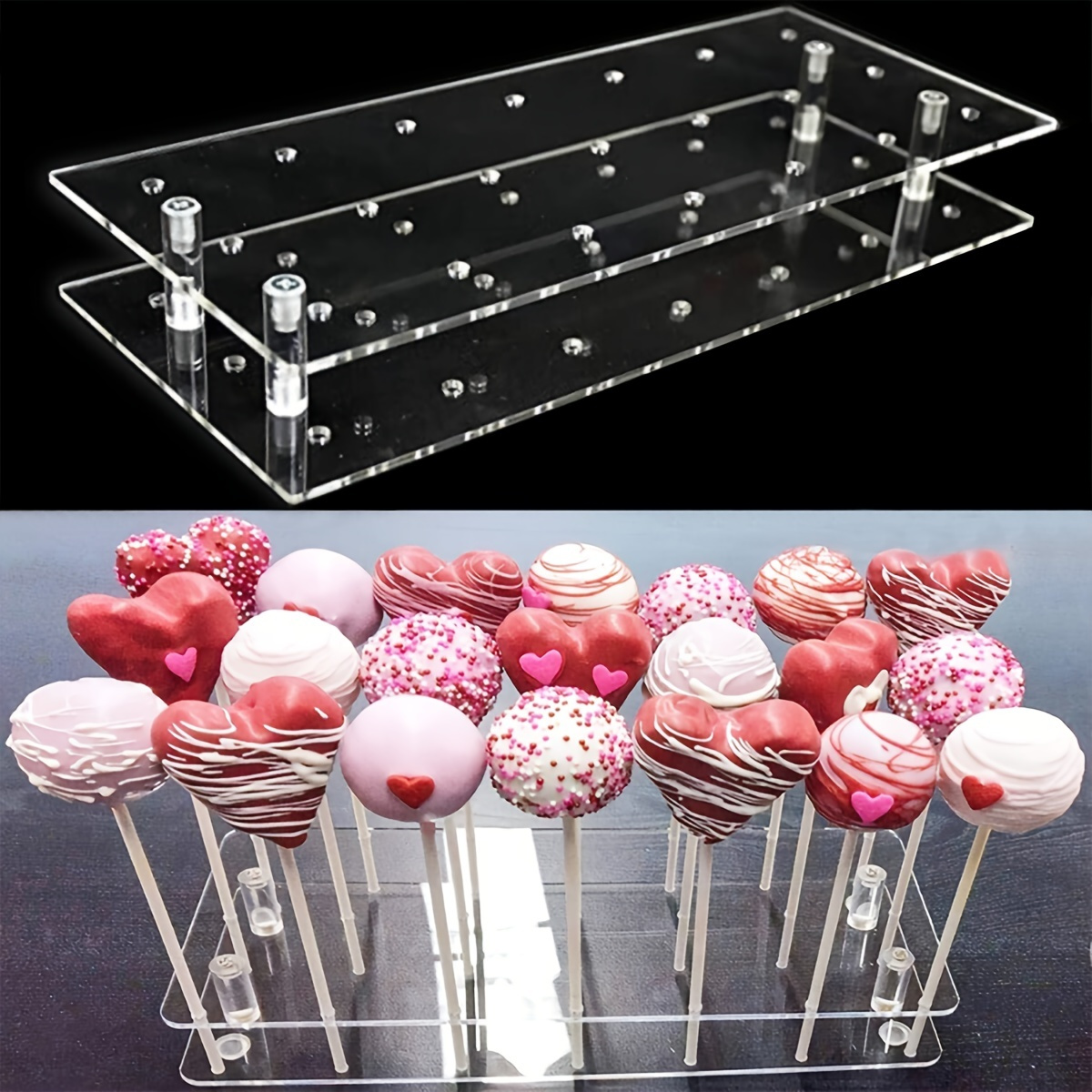 

1pc, Acrylic Lollipop Stand 21 Holes Acrylic Pop Holder Transparent Lollipop Display Detachable Cake Lollipop Stand Holder For Wedding Baby Shower Birthday Party Halloween Christmas Candy Decoration
