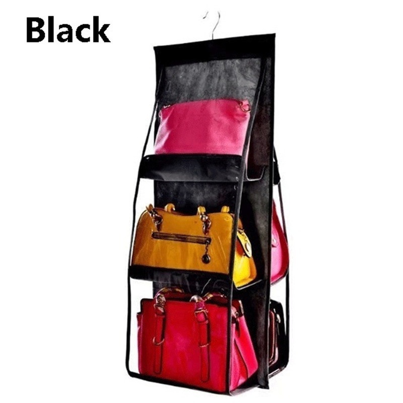 FAJYAZ Purse Organizer for Closet, Handbag Organizer with 6 Large  Transparent Pockets, Washable Purse Organizer Storage(Black)