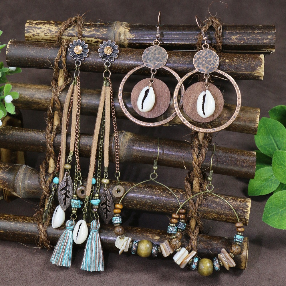 Bohemian Coffee Color Bronze Series Set Life Wood Beaded