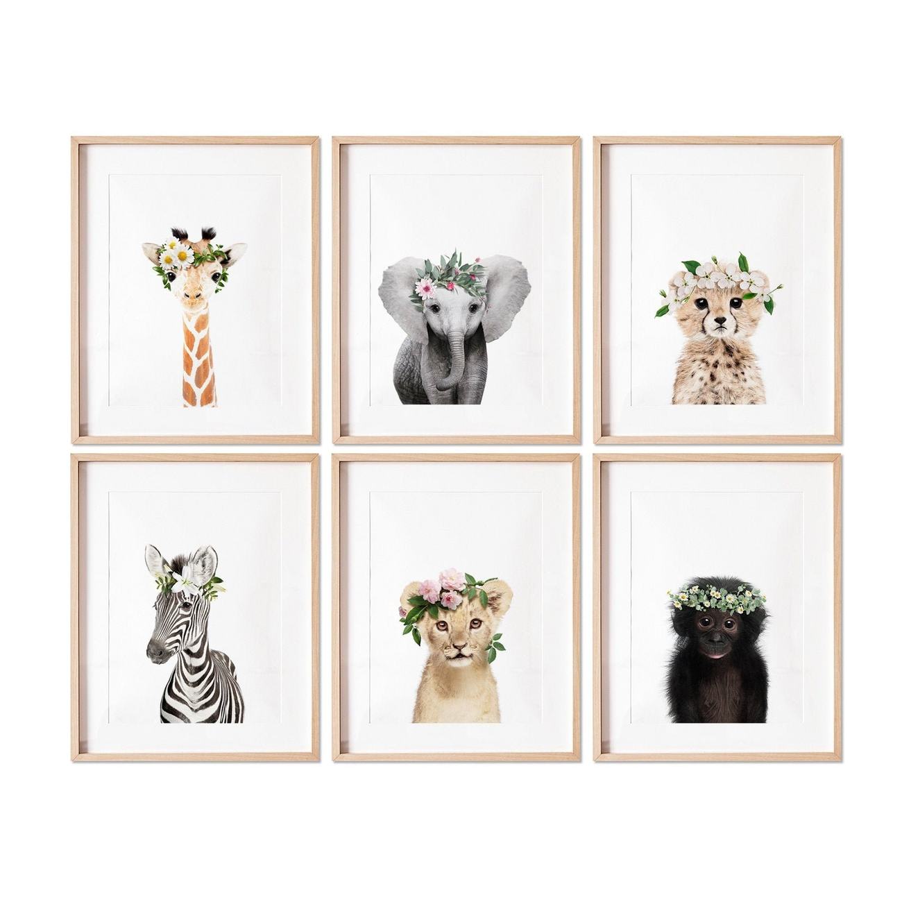 6pcs Set Flower Crown Safari Nursery Prints Nursery Decor Girls Room  Nursery Wall Art Baby Animal Prints For Nursery No Frame | Today's Best  Daily Deals | Temu