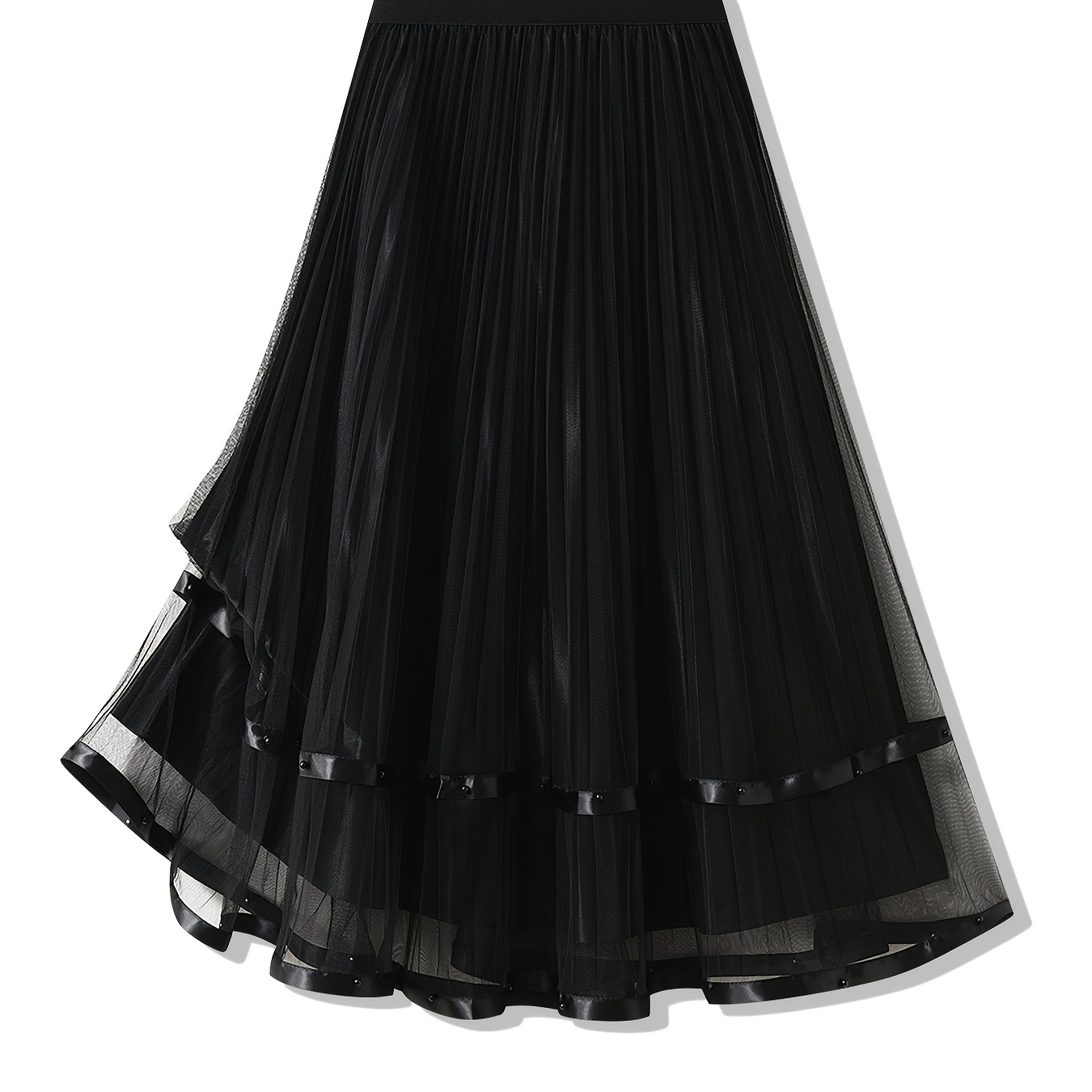 

Solid High Waist Pleated Layered Skirts, Casual Mesh Stylish Elegant Midi Skirts, Women's Clothing