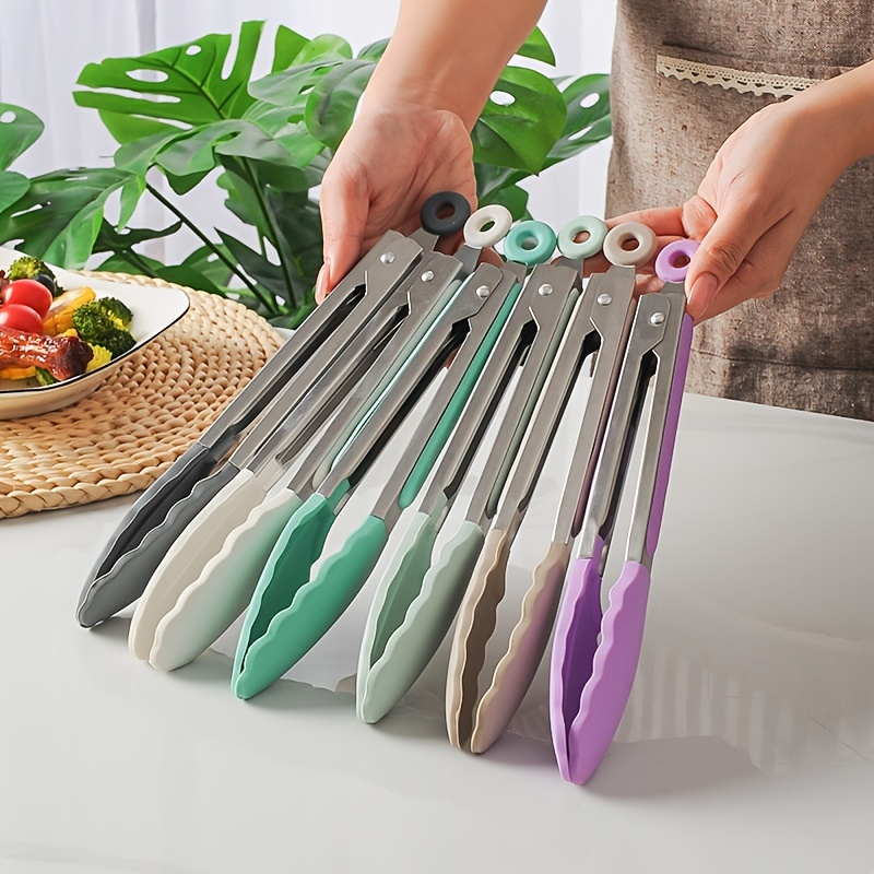 

1pc Heat Resistant Silicone Kitchen Tongs - Non-stick, Stainless Steel With Silicone Tips - Ideal For Cooking, Bbq, Camping, And Picnics - Essential Kitchen Utensil And Cookware Accessory