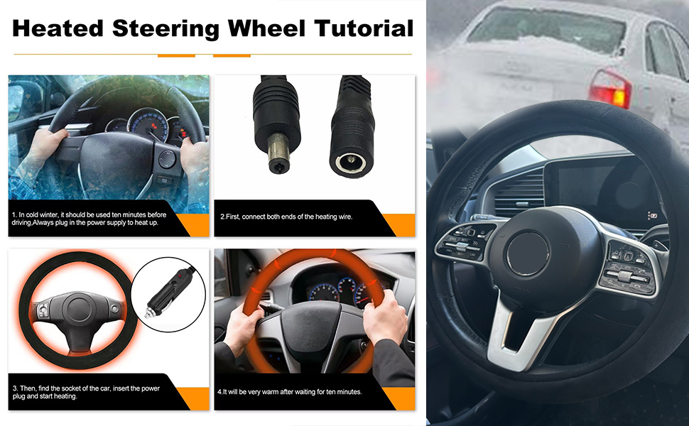 Auto Heated Steering Wheel Cover, 12v Universal Winter Steering
