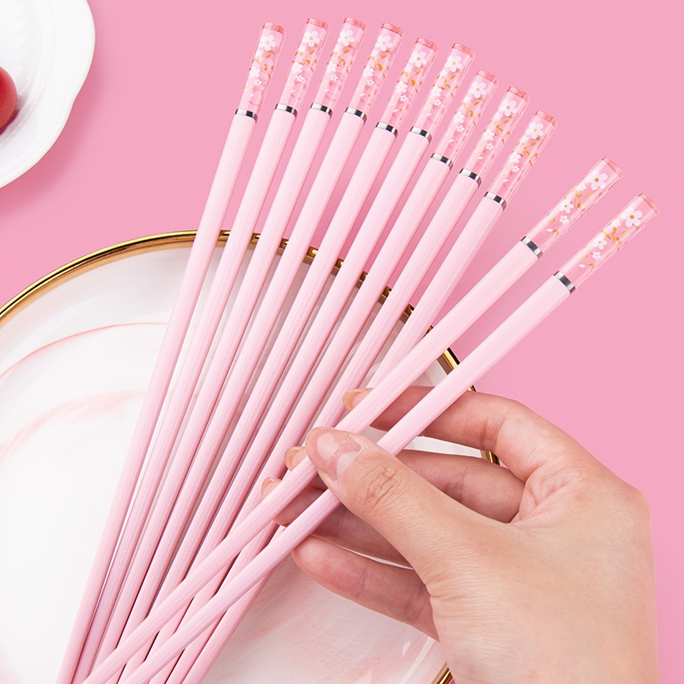 

1/5pairs, Pink Sakura Amber Chopsticks, Reusable Chopsticks, Fiberglass Chopsticks, Lightweight, Easy To Use, Kitchen Accessories