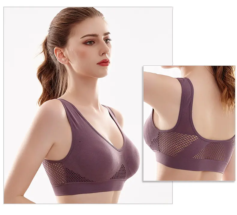 Breathable Solid Eyelet Mesh Hole Vest Sports Bras Plus Size - Temu Canada