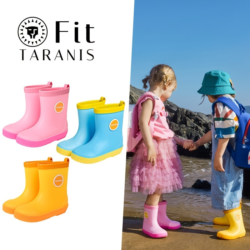 TARANIS Girls Boys Unisex Rain Boots, Lightweight Comfortable Non-Slip PVC Slip On Rain Boots For Kids Children