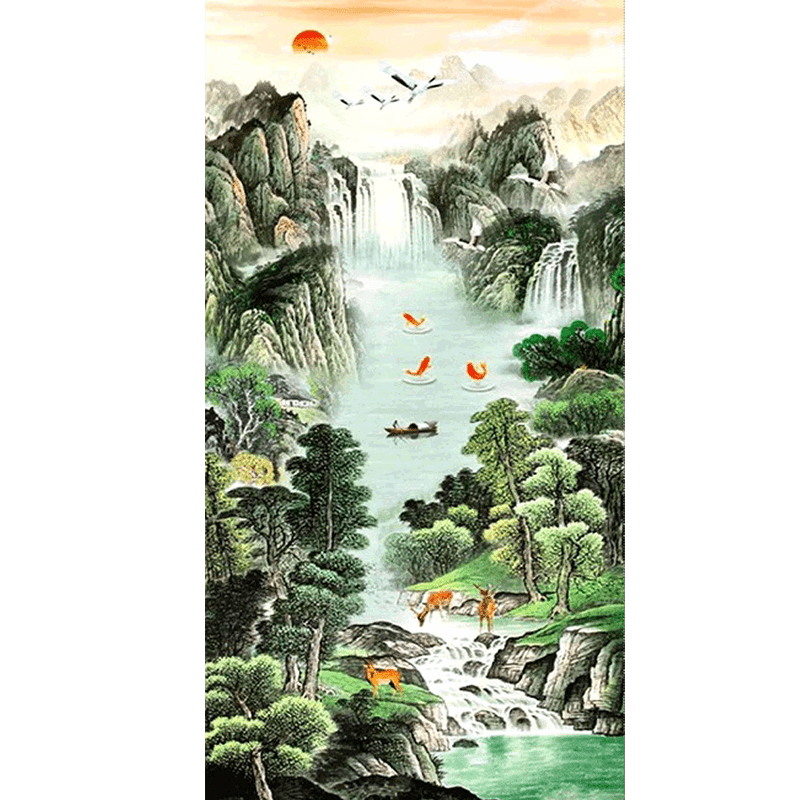 Temu　5d　美術・工芸・裁縫　中国風ダイヤモンド塗装滝山の風景動物馬白鳥アート画像家の装飾工芸品ギフト　Diy　Japan