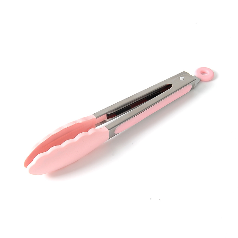ExcelSteel 12 in. Stainless Steel Marble Pink Silicone Tong with