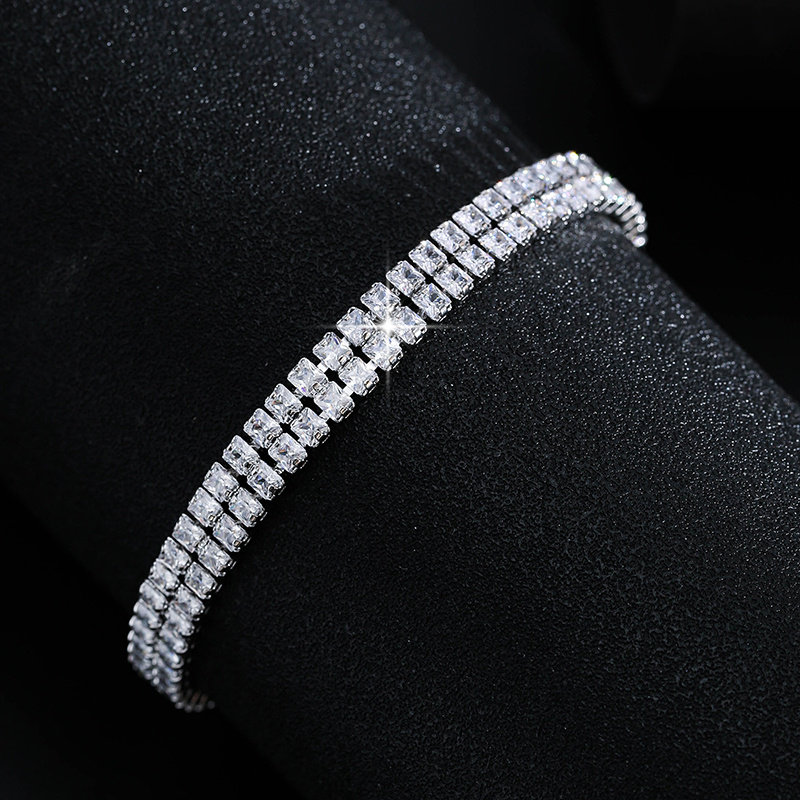 Two Rows Tennis Bracelet with Cubic Zirconia