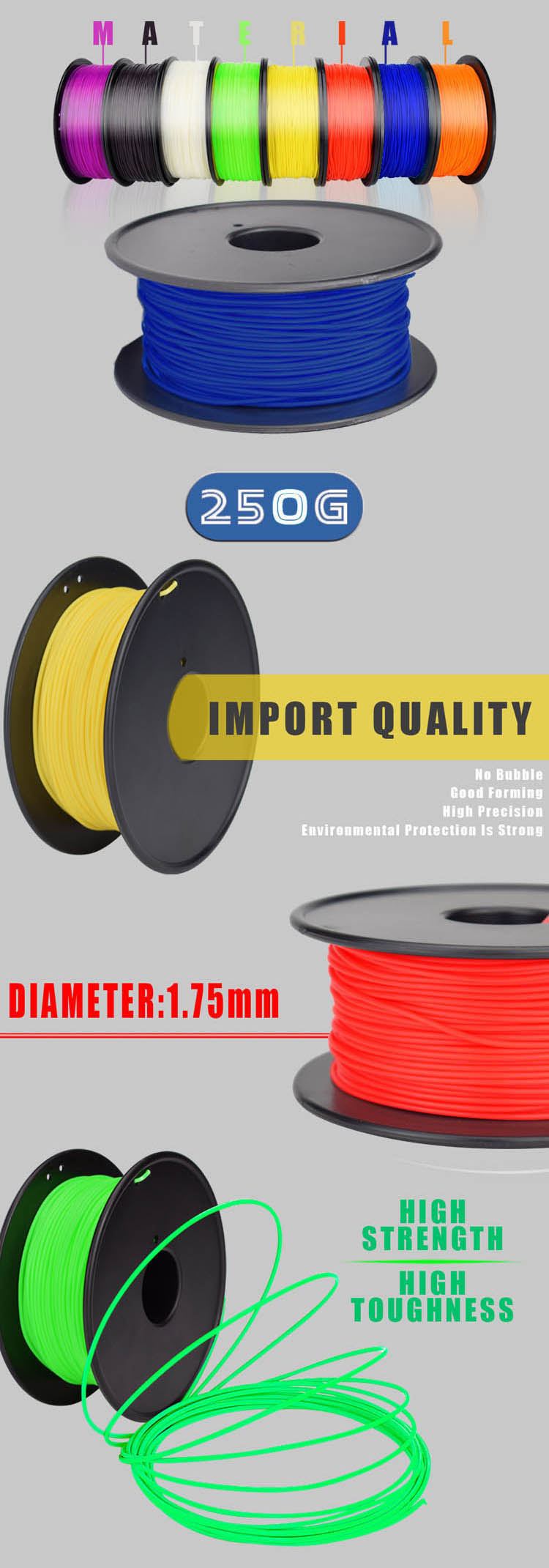 Filamento PLA 1,75, filamento per stampante 3D, 1, 75 mm, filamento PLA (4  x 250 g), per stampante 3D : : Commercio, Industria e Scienza