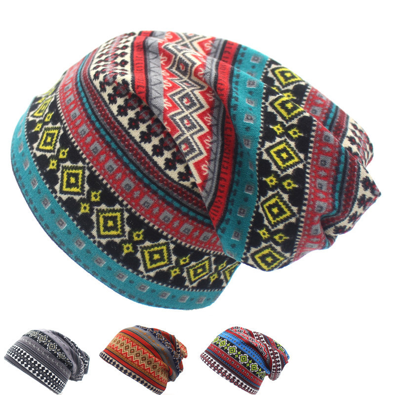 autumn winter vintage beanies hat boho style warm hat dual use head wrap scarf details 0