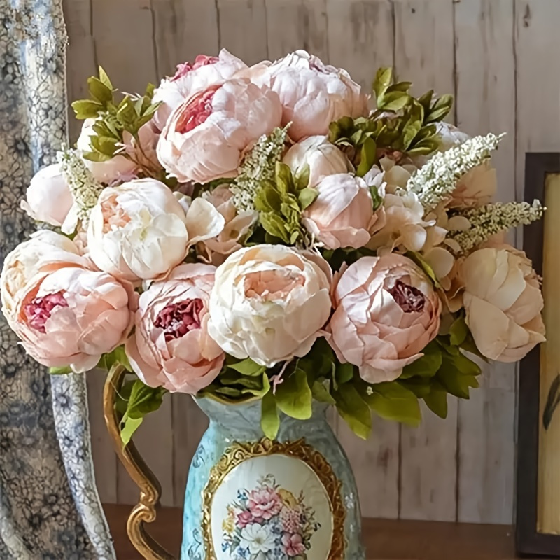 1 Bouquet di Fiori Artificiali Bianchi peonia tè Rosa Fiori Finti di Seta  Autunnale per Soggiorno Fai da Te Giardino di casa Decorazione di Nozze