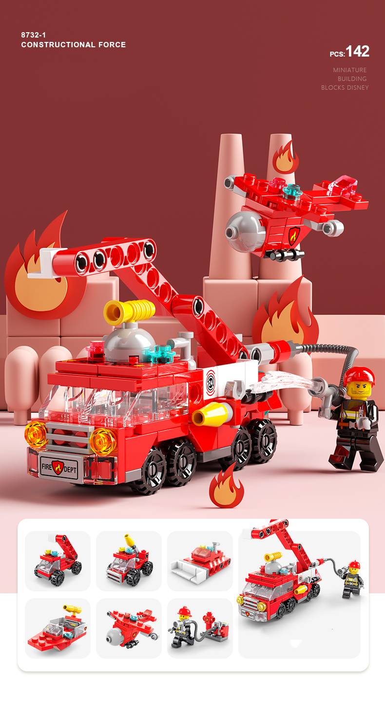 142pcs city fire truck building kit for kids 6 12 years old 6 in 1 building block fire toys building sets birthday gifts for girls boys details 0