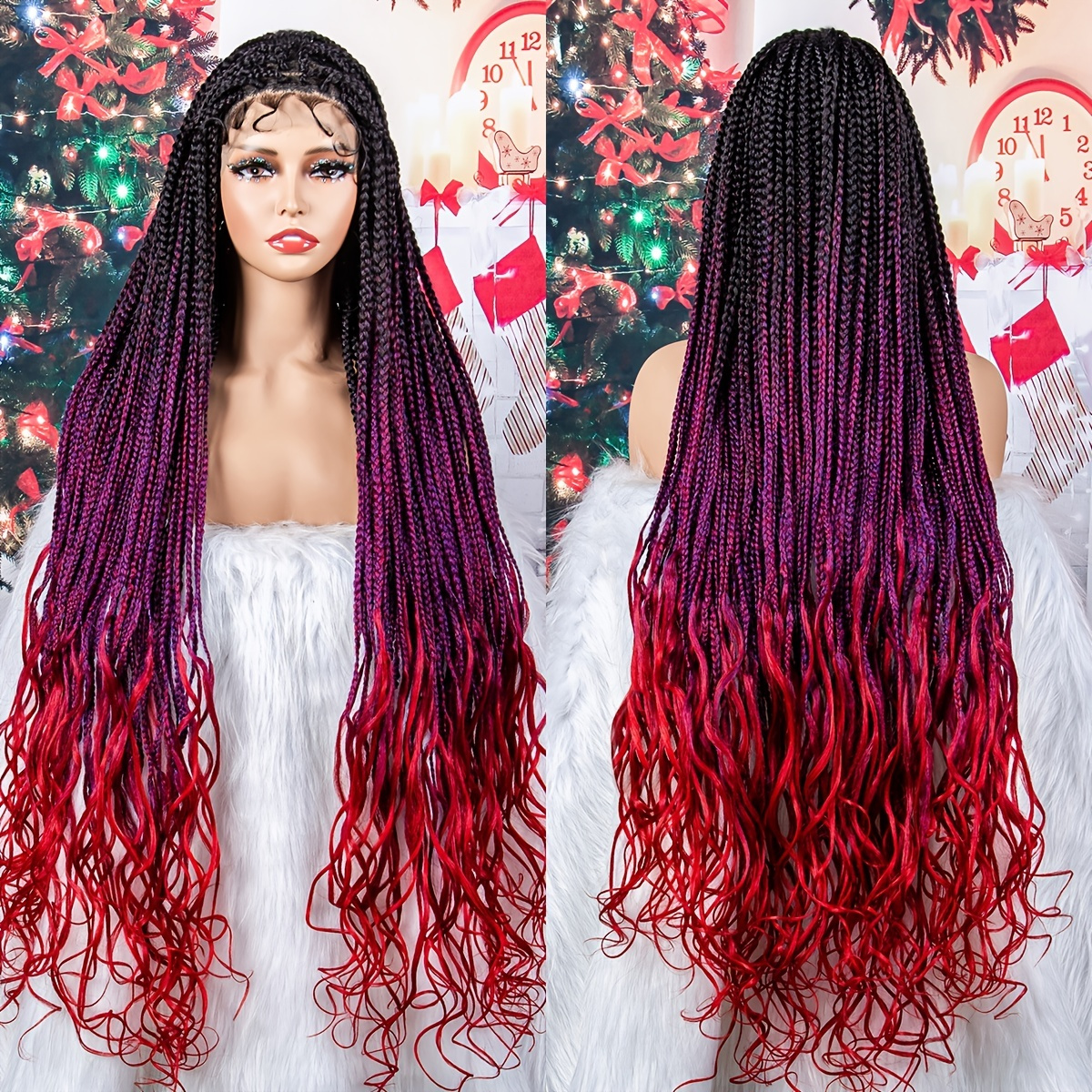 9*6 Ombre Burgundy Lace Front Braided Wigs Curly Ends Long - Temu