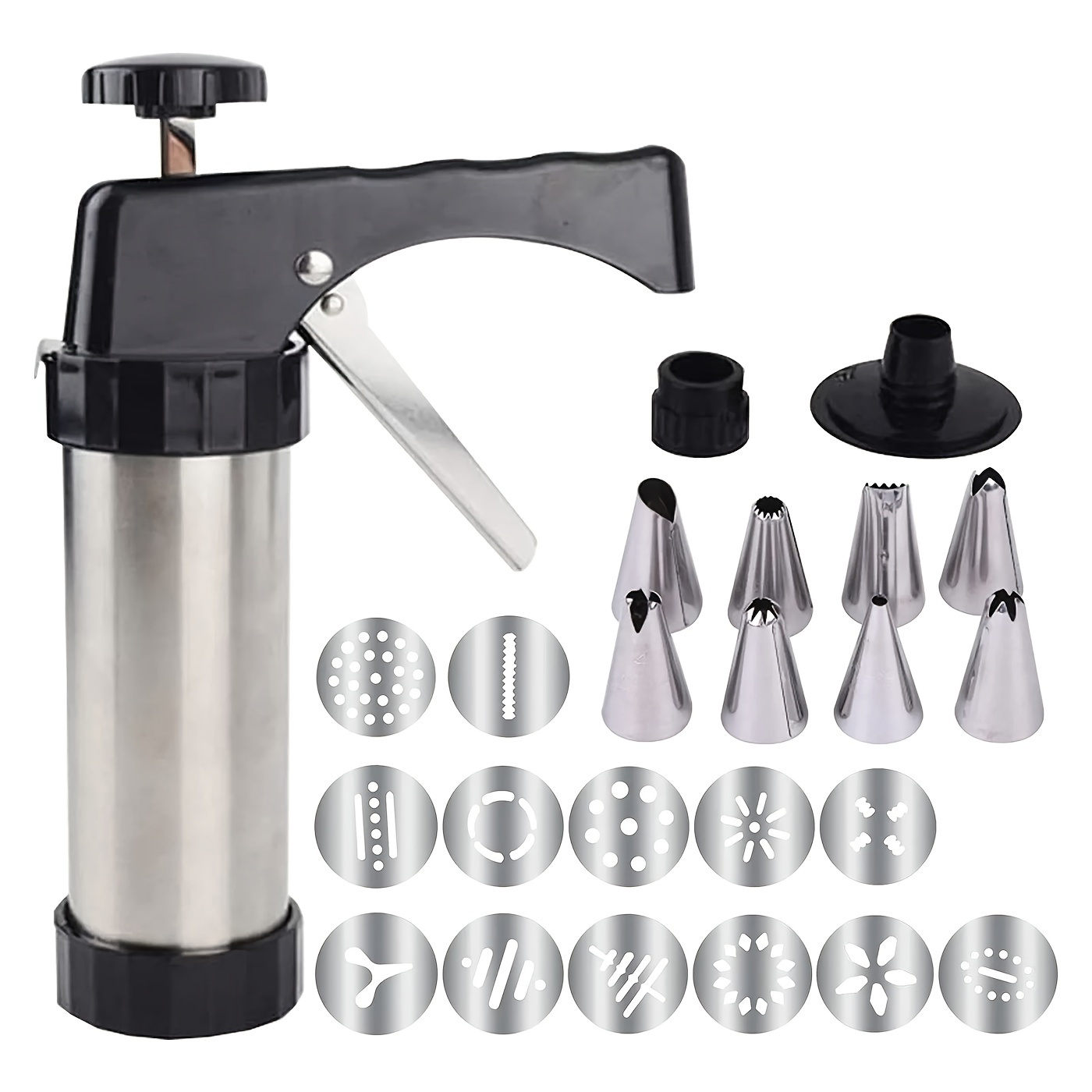 

22pcs Set Cookie , Stainless Steel Cookie Press , Baking Mold Featuring 13 Decorative Stencil Discs And 8 Icing Tips, Cookie Maker, Baking Set Biscuit Machine 15in/5.1in