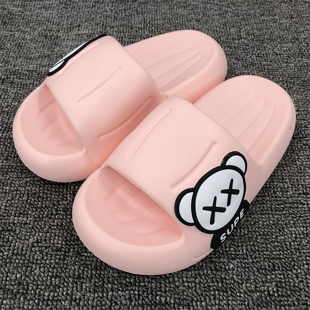 Girls Casual Cute Slippers With Cartoon Bear Print, Non-slip Soft Sole Comfortable Slippers For Home House Shoes