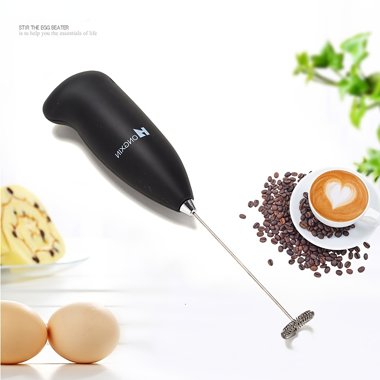 Bean Envy Espumador de leche de mano para café, licuadora de mano  eléctrica, mini batidora de bebidas y varita espumadora de café con soporte  para