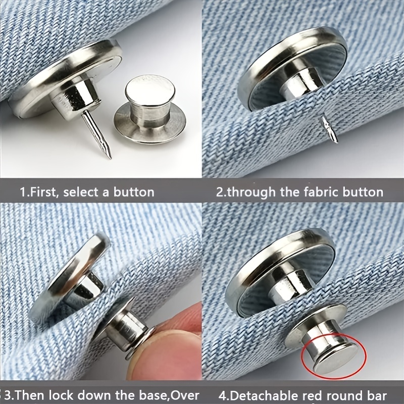 12 Sets Button Pins for Loose Jeans, No Sew and No Tools Instant  Replacement Snap Tack Pant Button, Ceryvop Reusable and Adjustable Metal  Pants Button Tightener