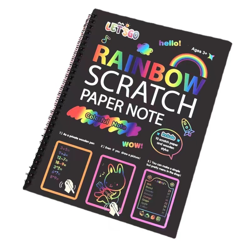 100 Sheets Scratch Drawing Paper Set Rainbow Color Scratch-off Notes Pad  Creative Drawing Doodle Art Message Note Cards With Bamboo Pen (scratch  Cards Are Pure Black And Can Be Diyed With Text