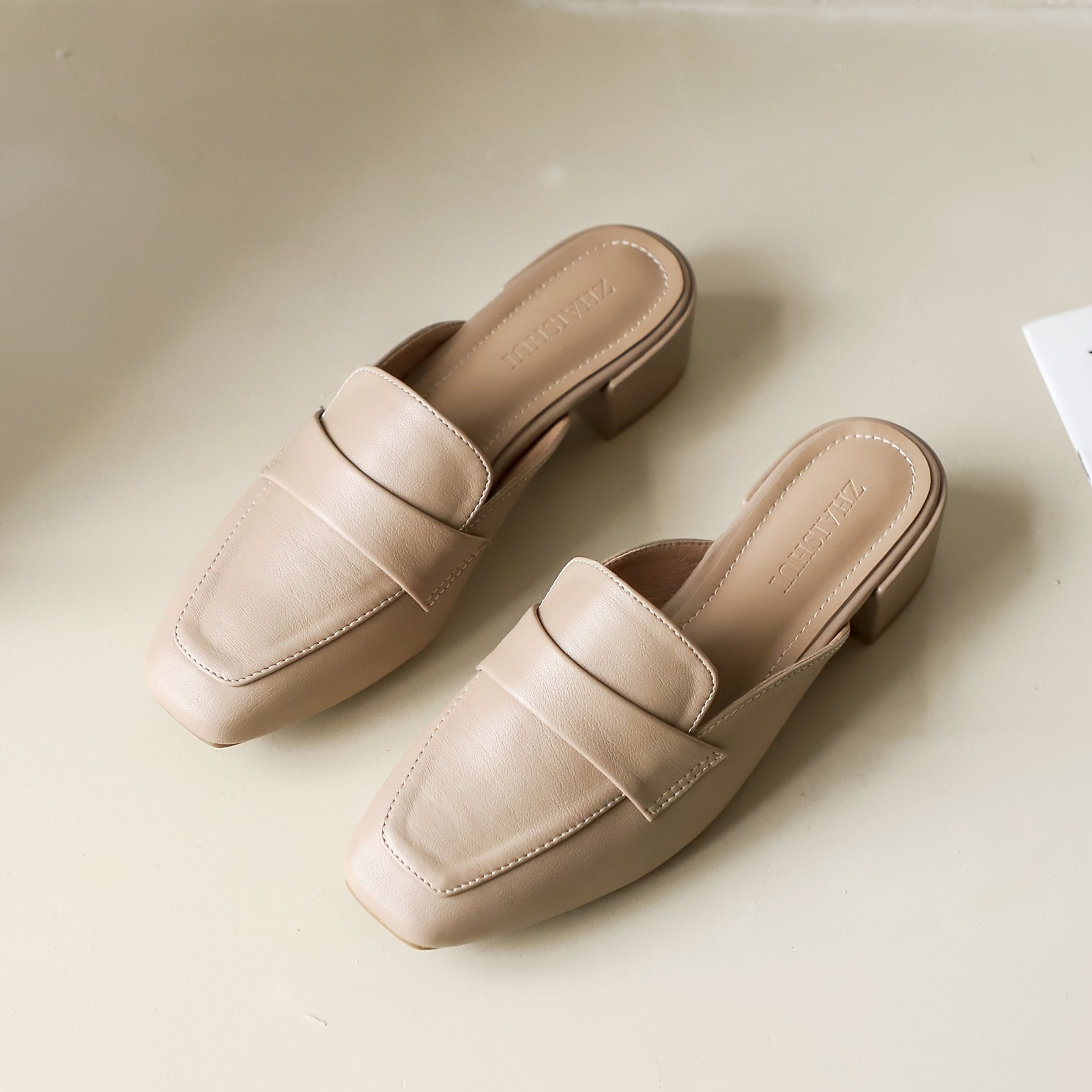 Block Heel Solid Color Ladies Mules Closed Toe Solid Color Temu