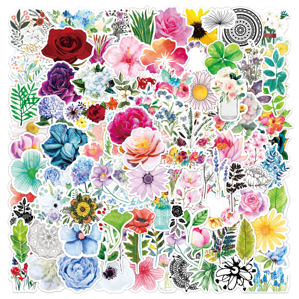  100 Pcs Flower Aesthetic Stickers,Flowers Bouquet Stickers Pack  Waterproof Vinyl for Water Bottle,Laptop,Phone,Scrapbooking VSCO Stickers  for Adults Girls and Kids : Toys & Games