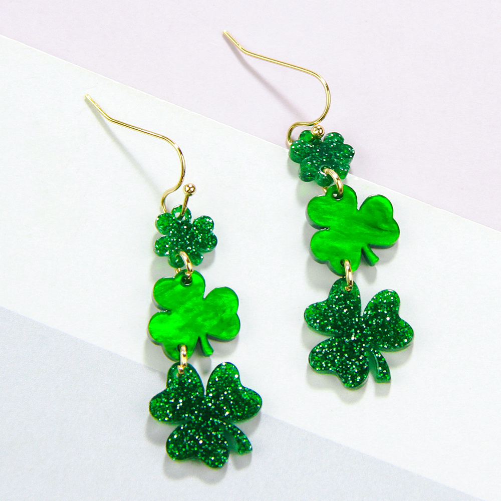 St. Patrick's Day Shamrock Irish Hat Long Dangle Earrings Women Girls Green  Lucky Earring Party Favors