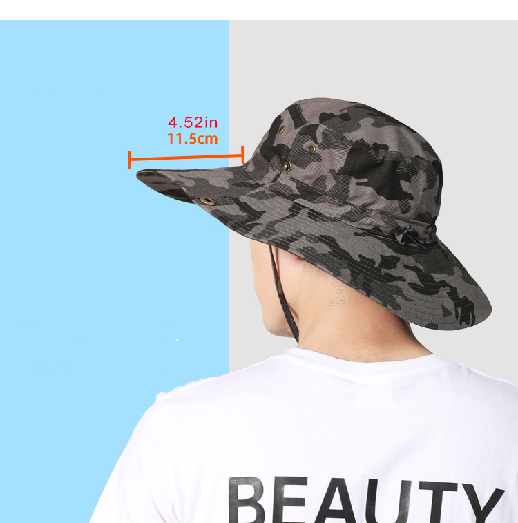 Mens Wide Brim Bucket Hat Sunscreen Outdoor Hat Camouflage Jungle