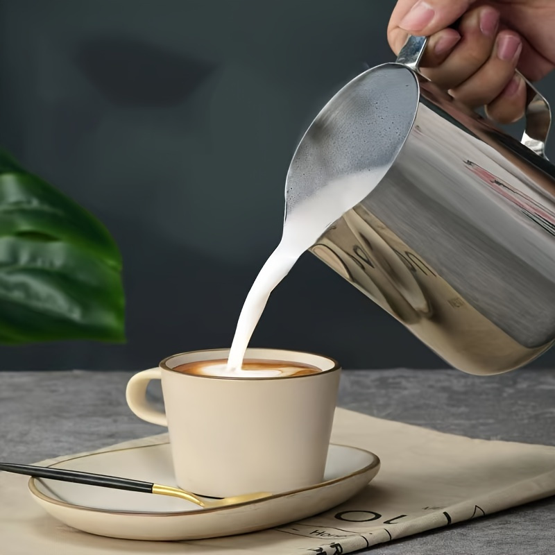 Stainless Steel Coffee Jacquard Cup With Scale Pointed Nose Thickened Milk  Frothing Cylinder Utensil Coffee Cup Jacquard Milk Frother - Temu