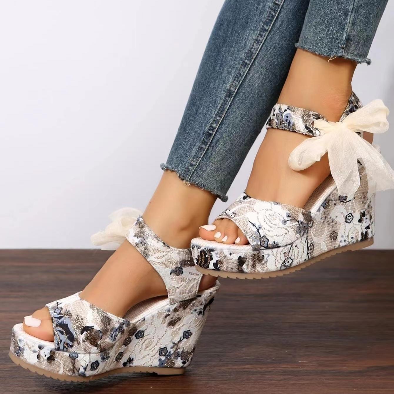  Platform Wedges Sandals for Women, BLShaoJ Women's Fashion  Peep-Toe Tie-up Ankle Strap Floral Print Platform Wedge Sandals Open Toe  Summer Casual Work Party Shoes : Clothing, Shoes & Jewelry