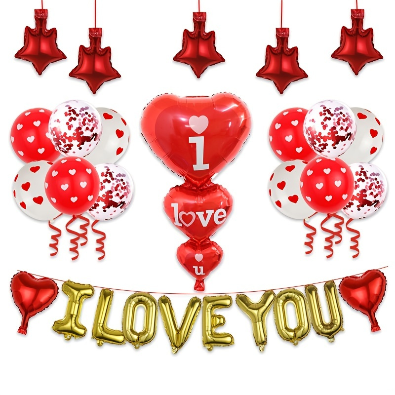 Set Valentine's Day Aluminum Film Balloon Lips Triple Heart Love String ...