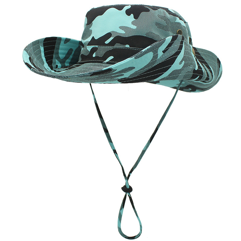 Mens Wide Brim Bucket Hat Sunscreen Outdoor Hat Camouflage Jungle