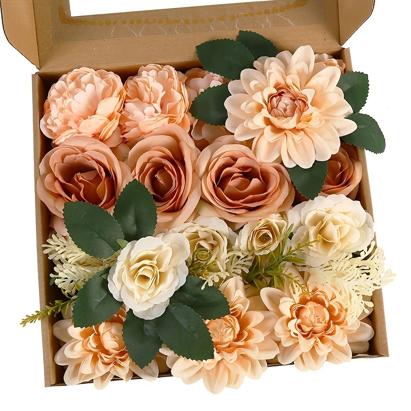 Diy Artificial Flowers Combo Box Set,Mixed Silk Faux Flowers With Bulk  Stems Leaves And Floral Bouquet Accessories For DIY Home Decoration Wedding