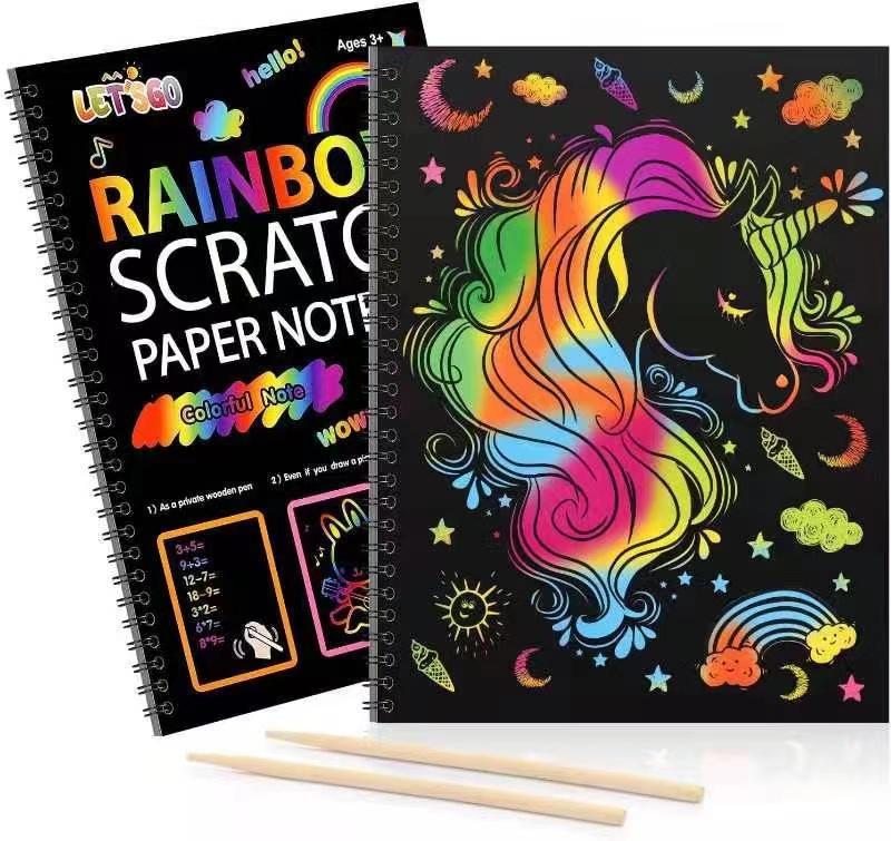 Mocoosy Paquete de 3 cuadernos de papel de arte para rascar, juego de papel  mágico arcoíris para niños, manualidades, bloc de notas negras para