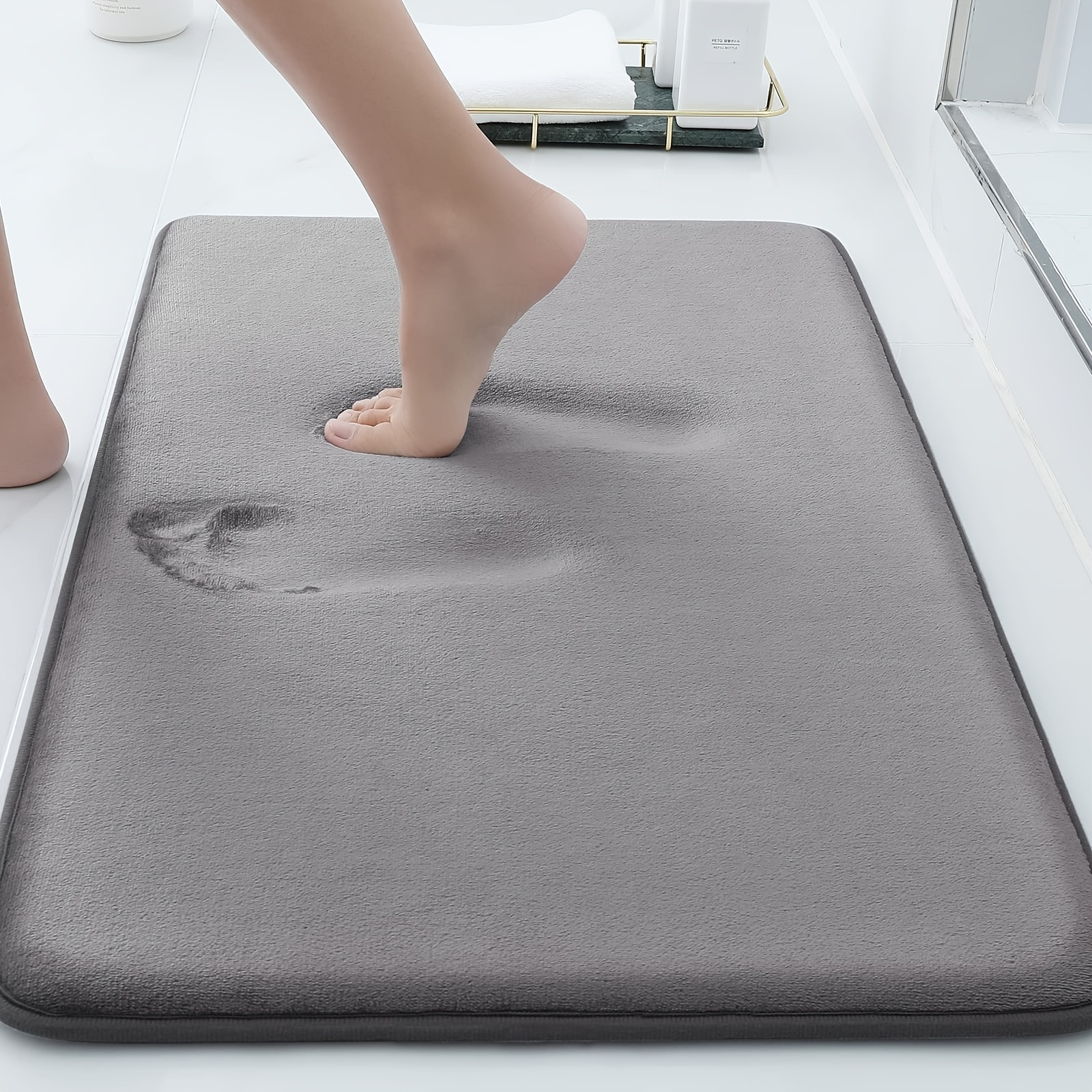 

1pc Deep Gray Bath Mat, Modern Bathroom Rug Indoor Carpet Non-slip Absorbent Bathtub Mat, For Home Shower Room Decor