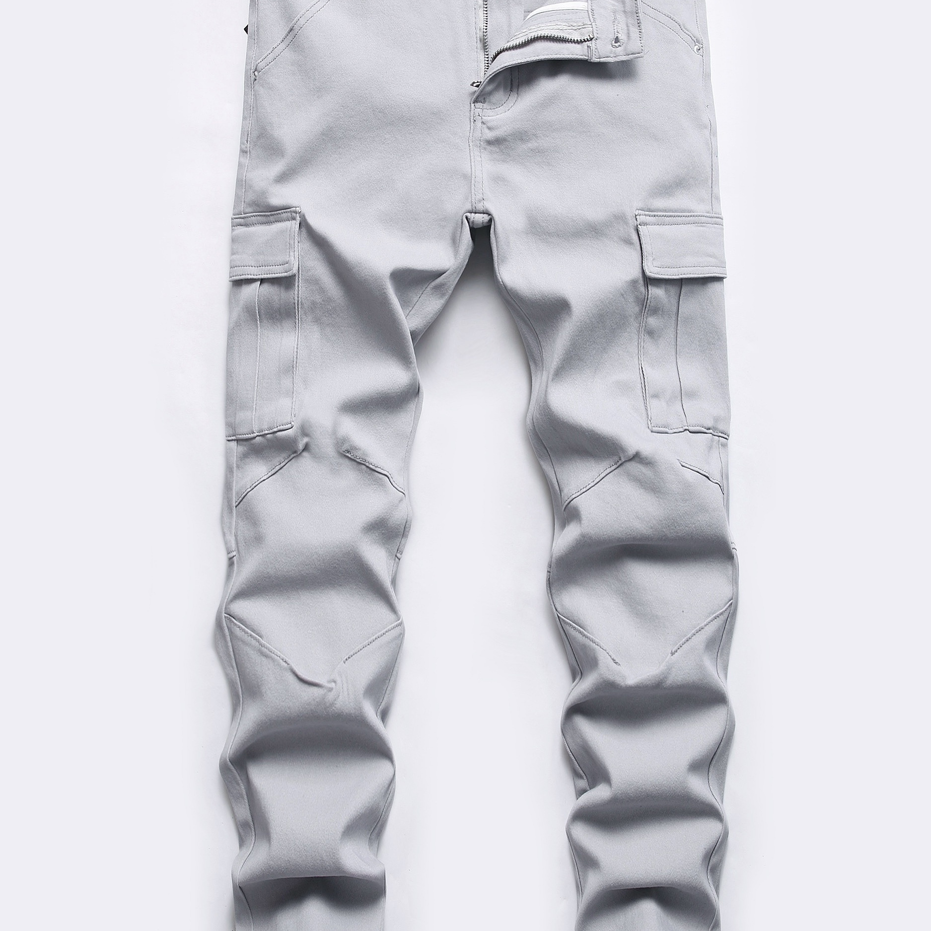 Boys Grey Stretch Jeans Skinny Slim Fit Multi Pockets Cargo Pants Kids ...