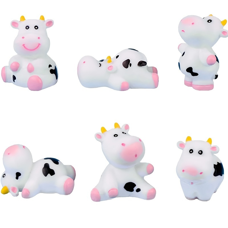 6pcs Cow Figures, Cute Animal Set Cake Toppers Cow Fairy Garden Miniature Figurines Collection Playset Moss Landscape DIY Crafts Ornament