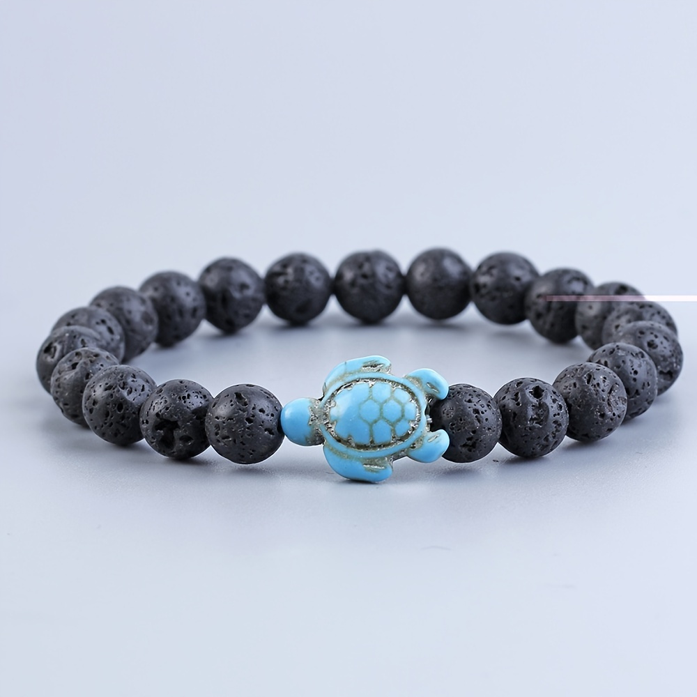 Vintage Turquoise Stone Charm Sea Turtle Bracelet Lava Stone Beaded ...
