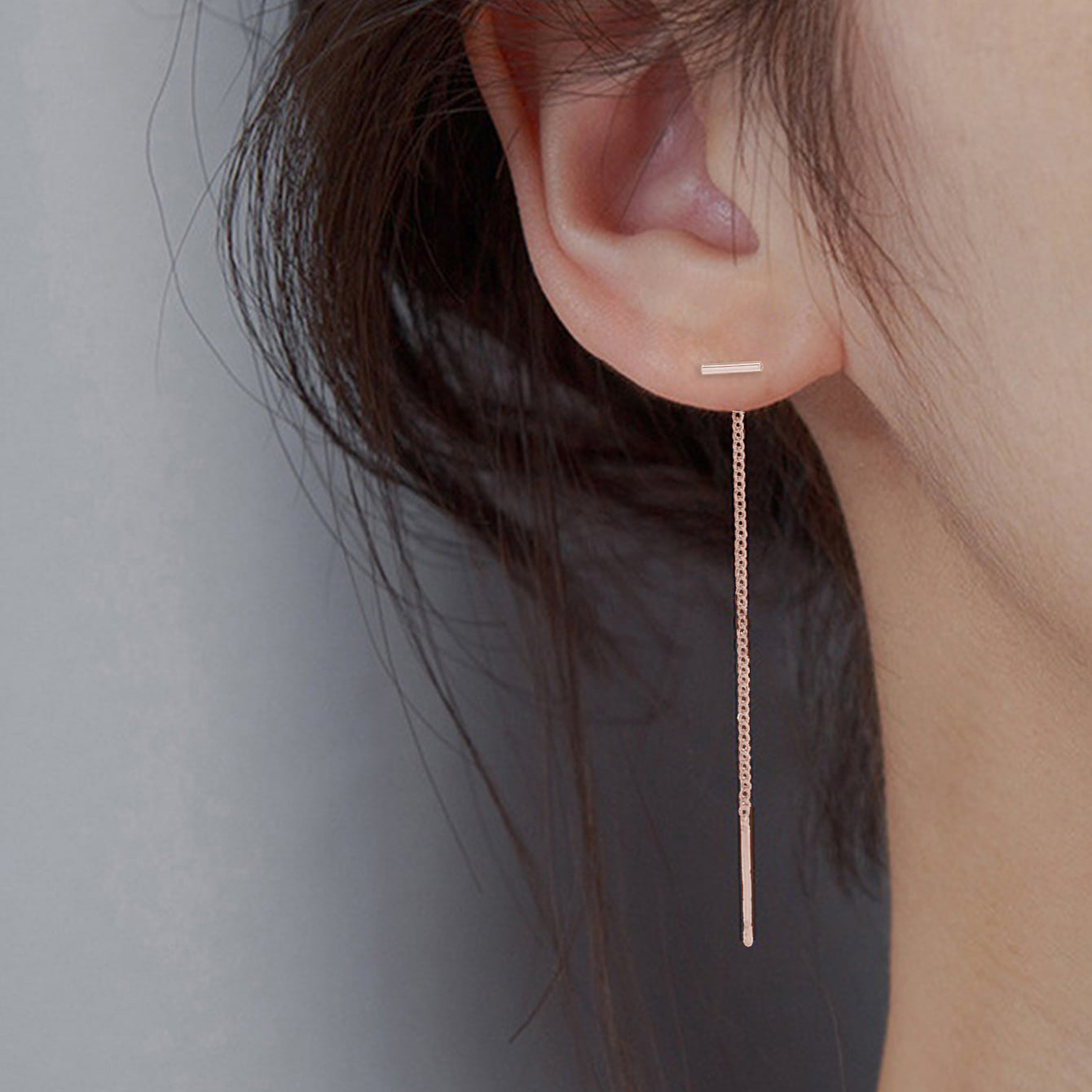 Minimalist Drop Chain Threader Earrings